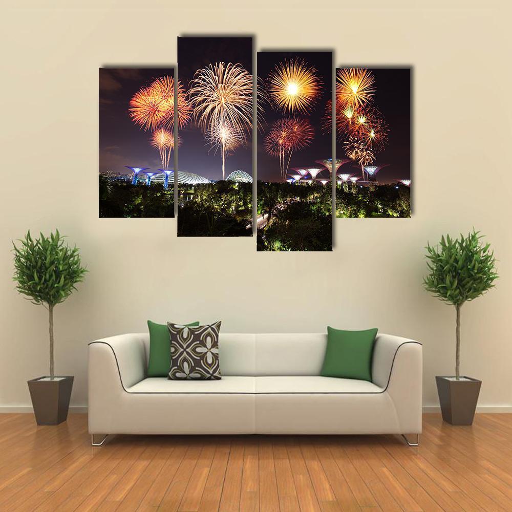 Firework Over Gardens Canvas Wall Art-1 Piece-Gallery Wrap-48" x 32"-Tiaracle
