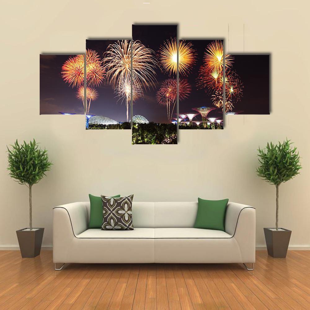 Firework Over Gardens Canvas Wall Art-5 Star-Gallery Wrap-62" x 32"-Tiaracle