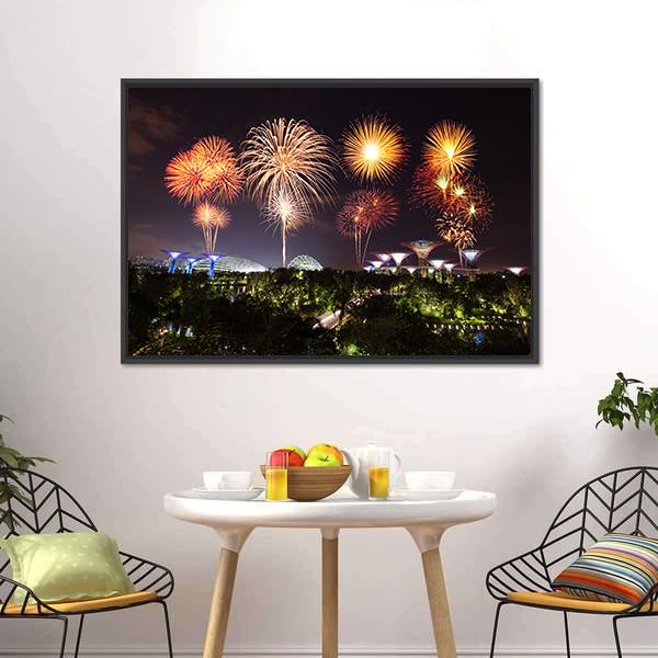 Firework Over Gardens Canvas Wall Art-3 Horizontal-Gallery Wrap-25" x 16"-Tiaracle