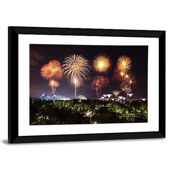 Firework Over Gardens Canvas Wall Art-3 Horizontal-Gallery Wrap-25" x 16"-Tiaracle