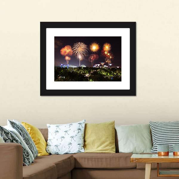 Firework Over Gardens Canvas Wall Art-3 Horizontal-Gallery Wrap-25" x 16"-Tiaracle