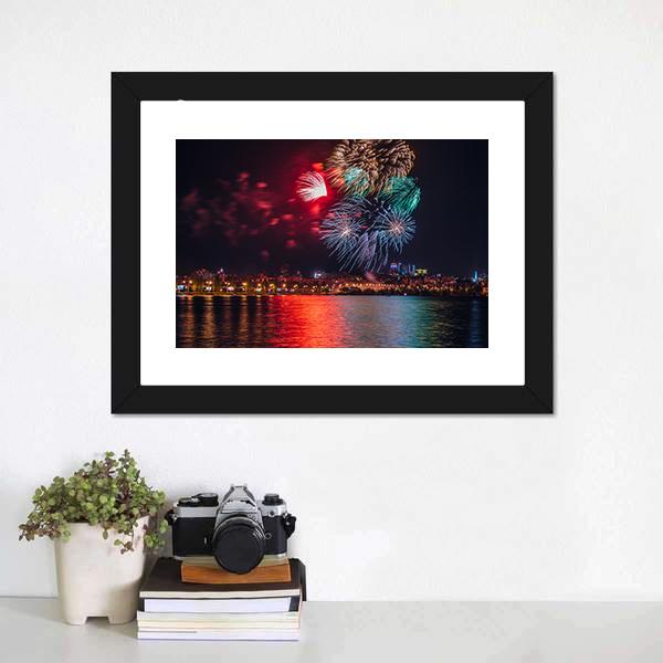 Firework Over Voronezh River Canvas Wall Art-1 Piece-Framed Print-20" x 16"-Tiaracle