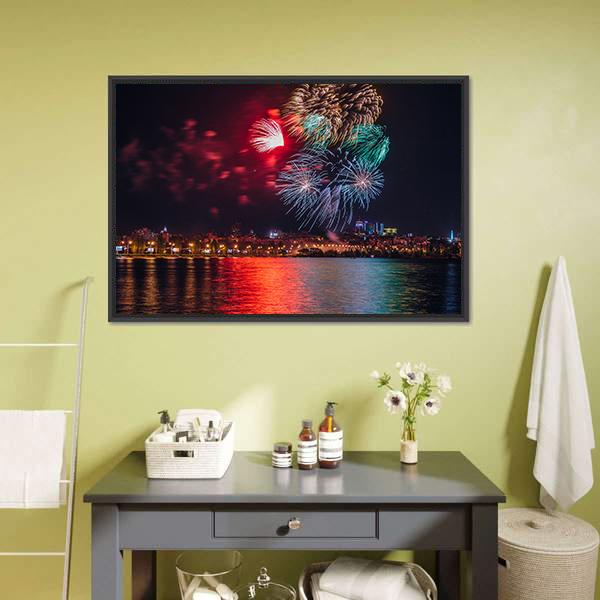 Firework Over Voronezh River Canvas Wall Art-1 Piece-Floating Frame-24" x 16"-Tiaracle