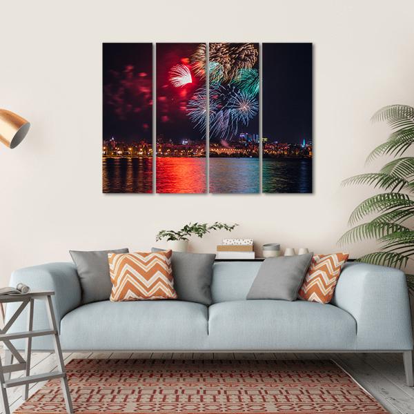 Firework Over Voronezh River Canvas Wall Art-4 Horizontal-Gallery Wrap-34" x 24"-Tiaracle