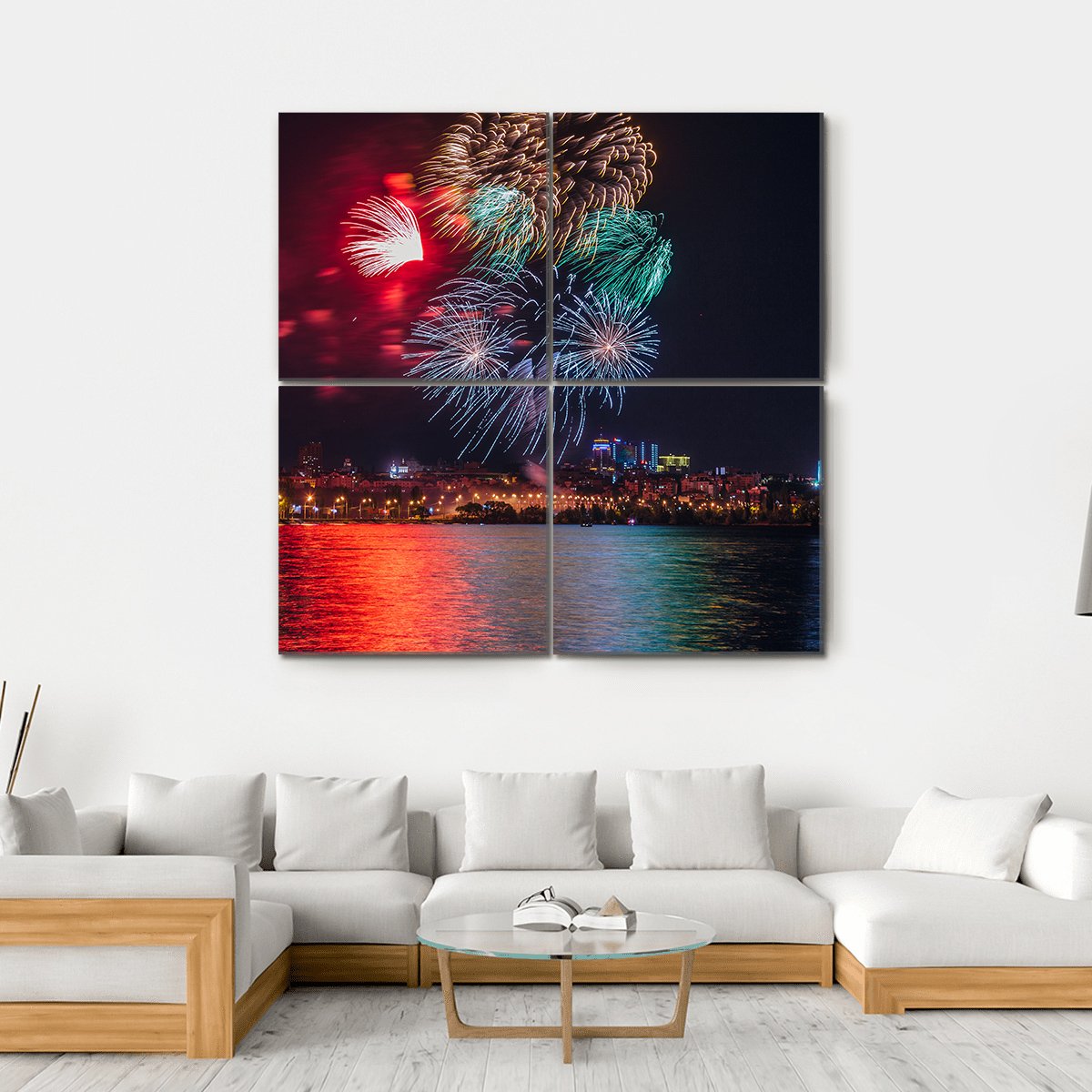 Firework Over Voronezh River Canvas Wall Art-4 Square-Gallery Wrap-17" x 17"-Tiaracle