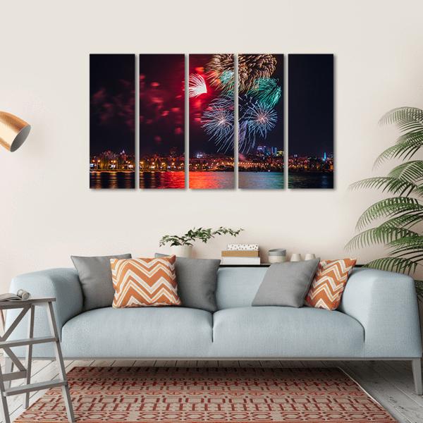 Firework Over Voronezh River Canvas Wall Art-5 Horizontal-Gallery Wrap-22" x 12"-Tiaracle