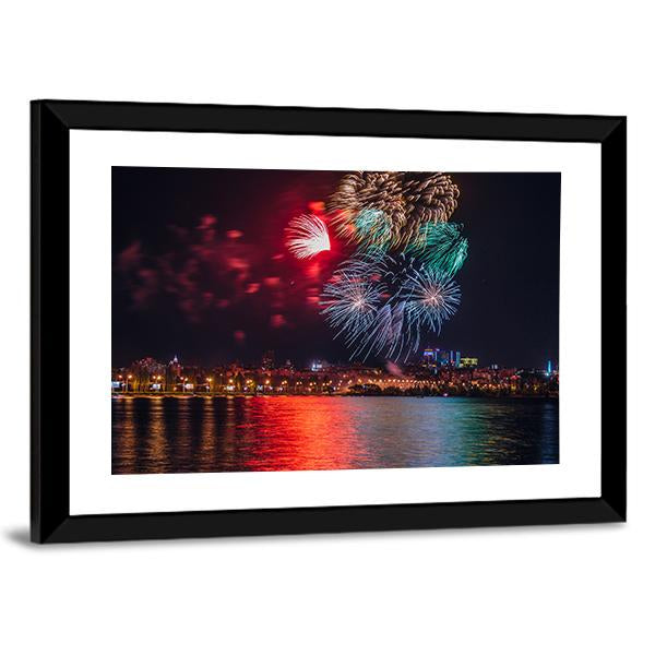 Firework Over Voronezh River Canvas Wall Art-3 Horizontal-Gallery Wrap-25" x 16"-Tiaracle