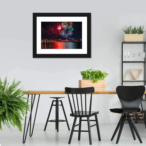 Firework Over Voronezh River Canvas Wall Art-3 Horizontal-Gallery Wrap-25" x 16"-Tiaracle