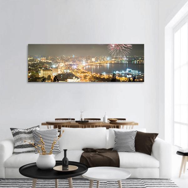 Fireworks In Baku Panoramic Canvas Wall Art-1 Piece-36" x 12"-Tiaracle
