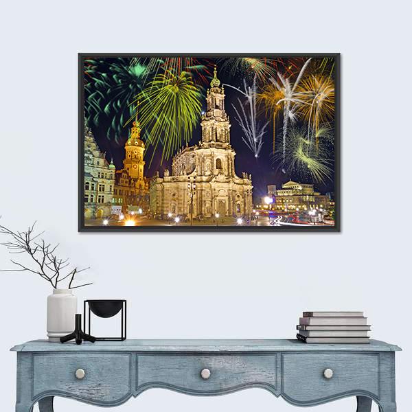 Fireworks In Dresden Canvas Wall Art-1 Piece-Floating Frame-24" x 16"-Tiaracle