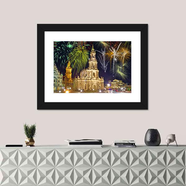 Fireworks In Dresden Canvas Wall Art-1 Piece-Framed Print-20" x 16"-Tiaracle