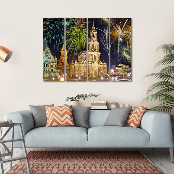 Fireworks In Dresden Canvas Wall Art-1 Piece-Gallery Wrap-36" x 24"-Tiaracle