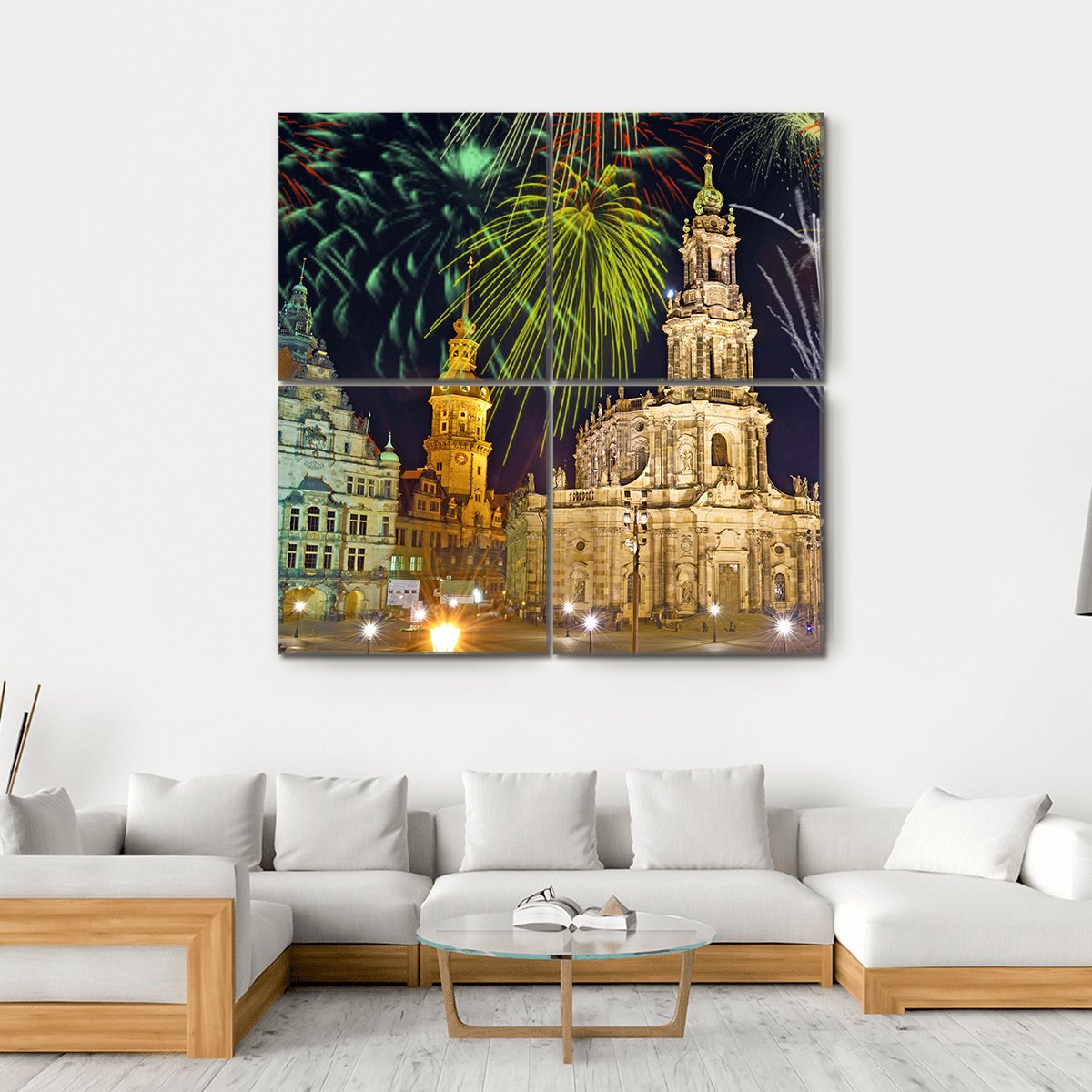 Fireworks In Dresden Canvas Wall Art-4 Square-Gallery Wrap-17" x 17"-Tiaracle