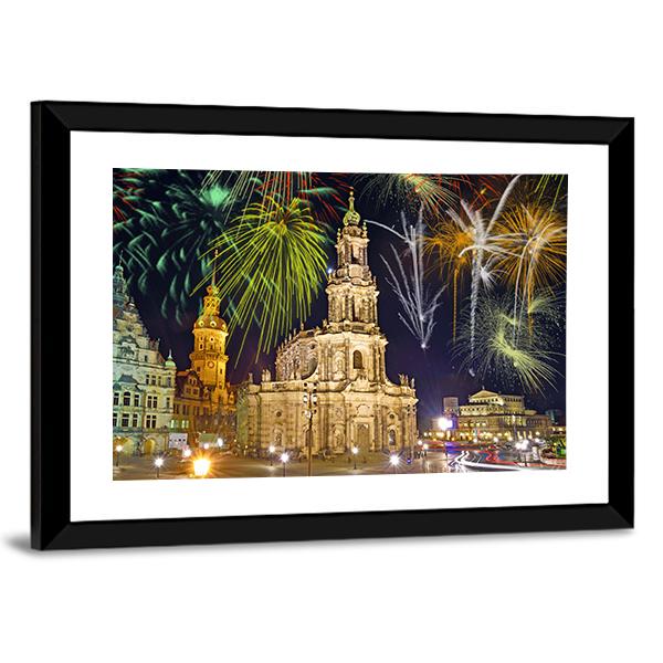 Fireworks In Dresden Canvas Wall Art-3 Horizontal-Gallery Wrap-25" x 16"-Tiaracle