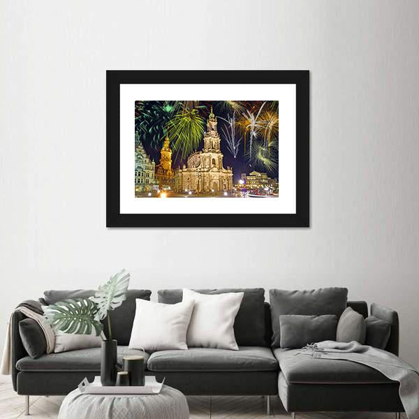 Fireworks In Dresden Canvas Wall Art-3 Horizontal-Gallery Wrap-25" x 16"-Tiaracle