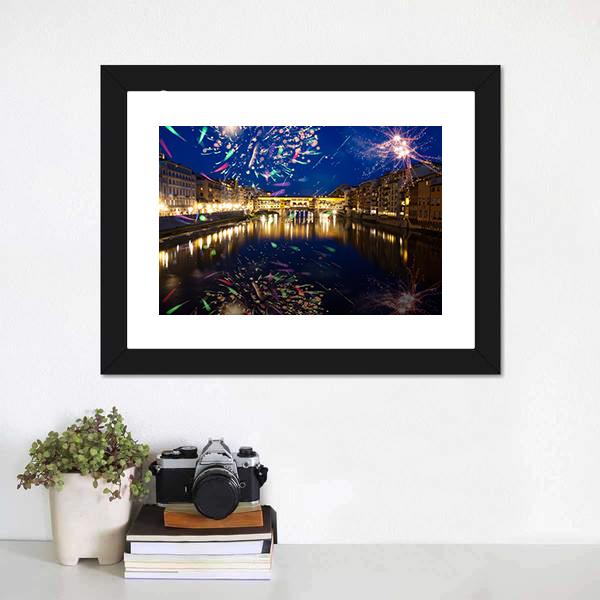 Fireworks On River Arno Canvas Wall Art-1 Piece-Framed Print-20" x 16"-Tiaracle