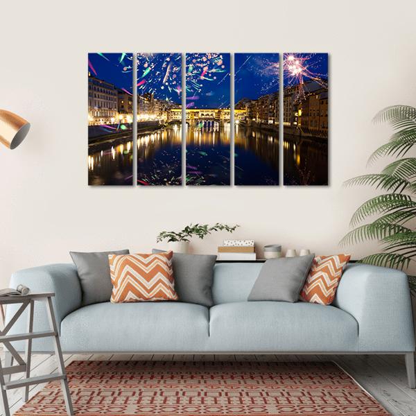 Fireworks On River Arno Canvas Wall Art-5 Horizontal-Gallery Wrap-22" x 12"-Tiaracle