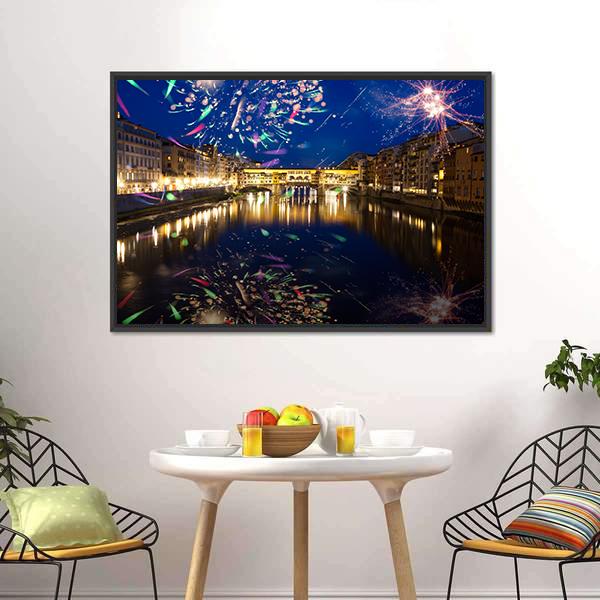 Fireworks On River Arno Canvas Wall Art-5 Horizontal-Gallery Wrap-22" x 12"-Tiaracle