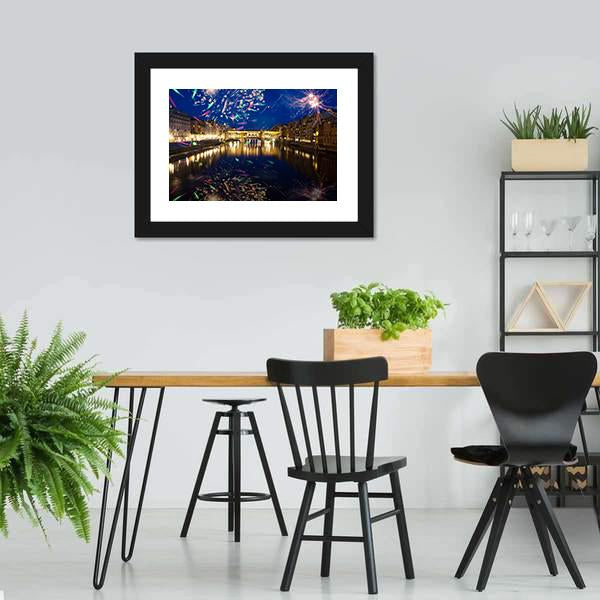 Fireworks On River Arno Canvas Wall Art-5 Horizontal-Gallery Wrap-22" x 12"-Tiaracle