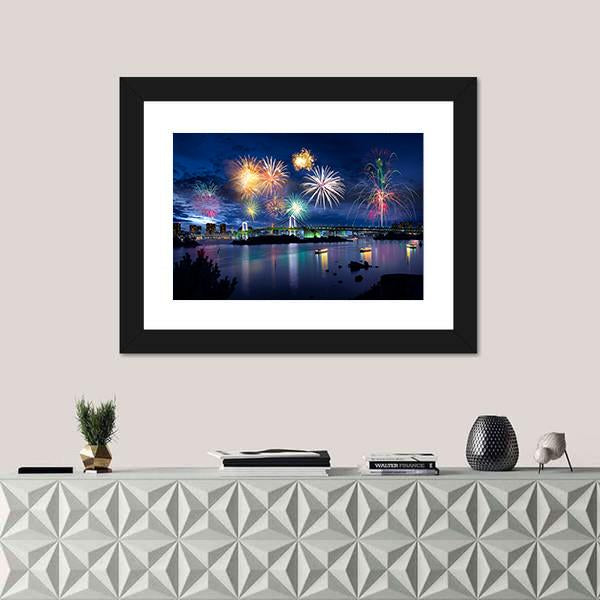 Fireworks On Tokyo Bay Canvas Wall Art-3 Horizontal-Gallery Wrap-25" x 16"-Tiaracle