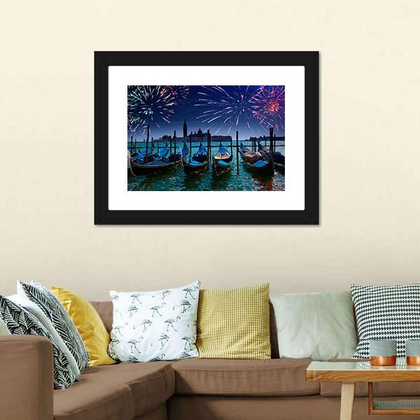 Fireworks Over Canal Canvas Wall Art-5 Horizontal-Gallery Wrap-22" x 12"-Tiaracle