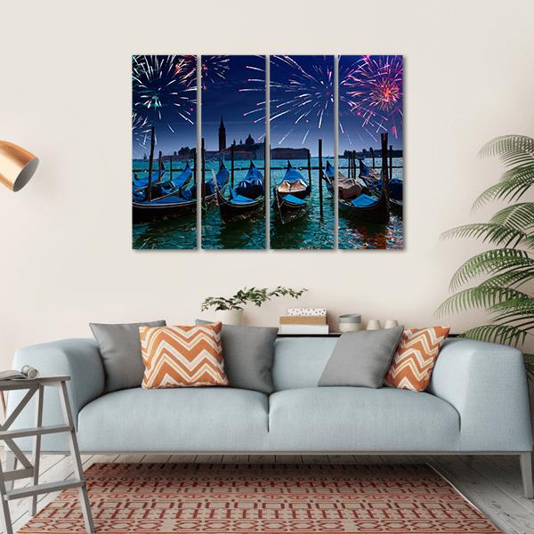 Fireworks Over Canal Canvas Wall Art-1 Piece-Gallery Wrap-36" x 24"-Tiaracle