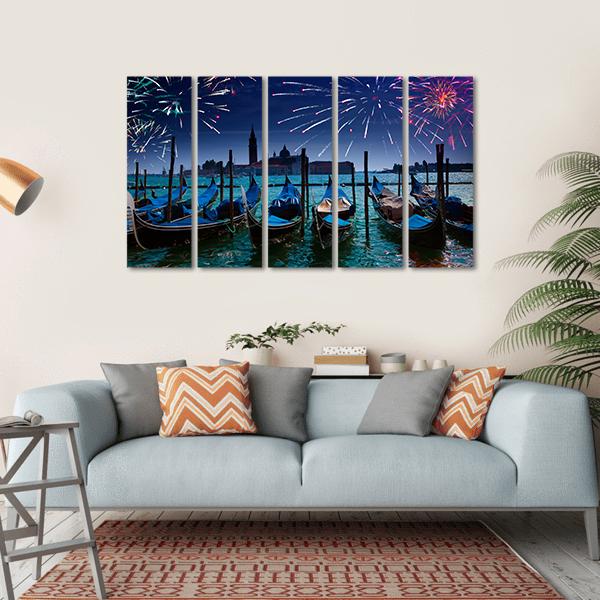 Fireworks Over Canal Canvas Wall Art-5 Horizontal-Gallery Wrap-22" x 12"-Tiaracle