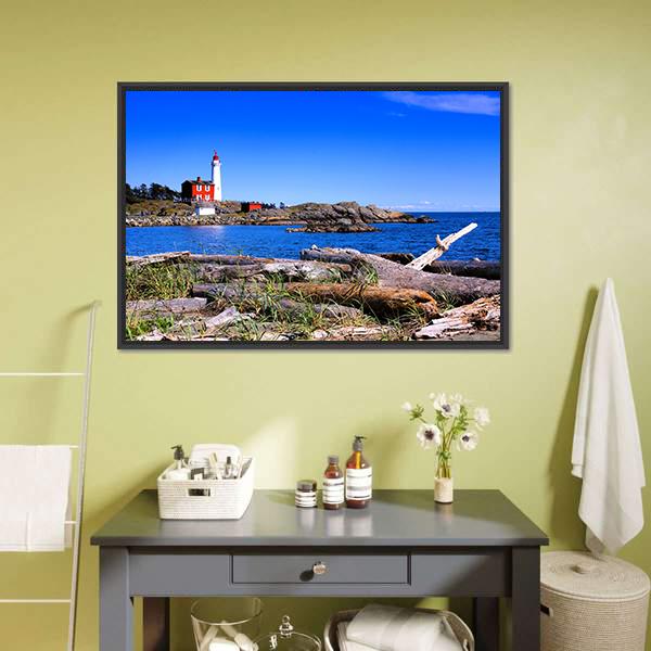 Fisgard Lighthouse Canada Canvas Wall Art-1 Piece-Floating Frame-24" x 16"-Tiaracle