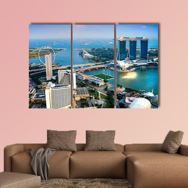 Singapore City Skyline At Sunset Canvas Wall Art-3 Horizontal-Gallery Wrap-25" x 16"-Tiaracle