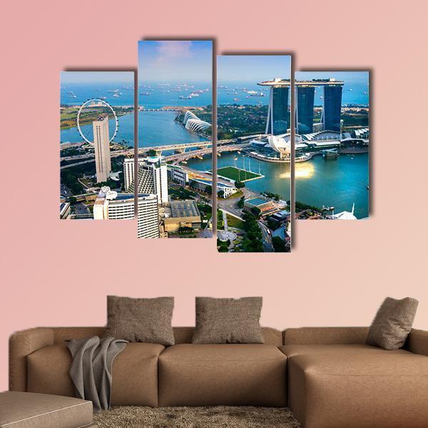 Singapore City Skyline At Sunset Canvas Wall Art-4 Pop-Gallery Wrap-50" x 32"-Tiaracle