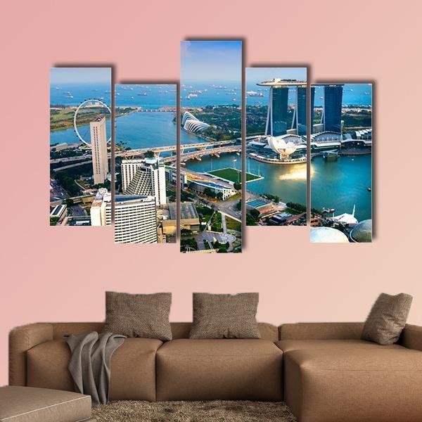 Singapore City Skyline At Sunset Canvas Wall Art-5 Pop-Gallery Wrap-47" x 32"-Tiaracle