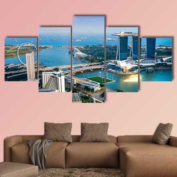 Singapore City Skyline At Sunset Canvas Wall Art-5 Pop-Gallery Wrap-47" x 32"-Tiaracle
