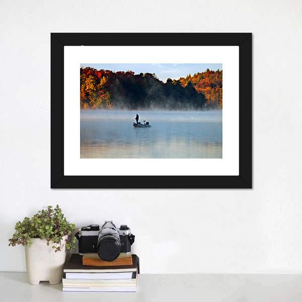 Fisherman In Foggy Morning Canvas Wall Art-1 Piece-Framed Print-20" x 16"-Tiaracle