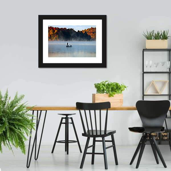 Fisherman In Foggy Morning Canvas Wall Art-5 Horizontal-Gallery Wrap-22" x 12"-Tiaracle