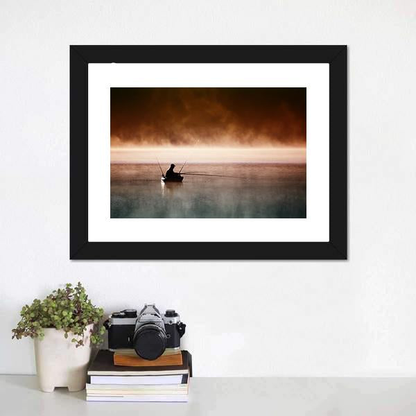 Fisherman Sits In Boat Canvas Wall Art-1 Piece-Framed Print-20" x 16"-Tiaracle