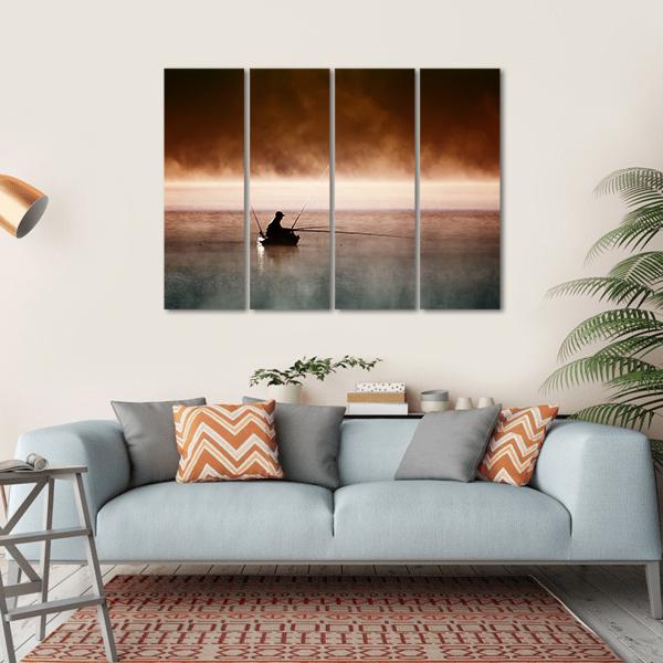 Fisherman Sits In Boat Canvas Wall Art-4 Horizontal-Gallery Wrap-34" x 24"-Tiaracle