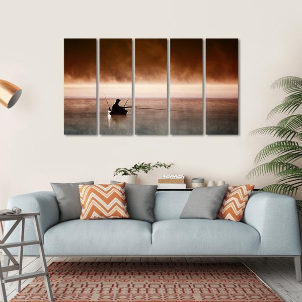 Fisherman Sits In Boat Canvas Wall Art-5 Horizontal-Gallery Wrap-22" x 12"-Tiaracle
