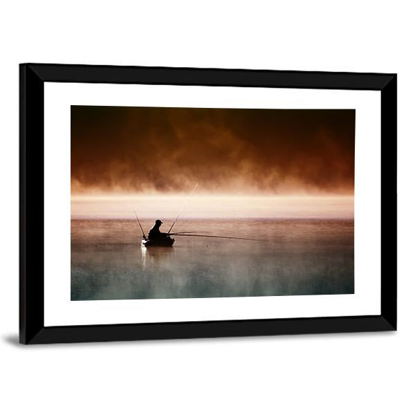 Fisherman Sits In Boat Canvas Wall Art-5 Horizontal-Gallery Wrap-22" x 12"-Tiaracle