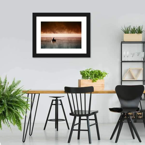 Fisherman Sits In Boat Canvas Wall Art-5 Horizontal-Gallery Wrap-22" x 12"-Tiaracle