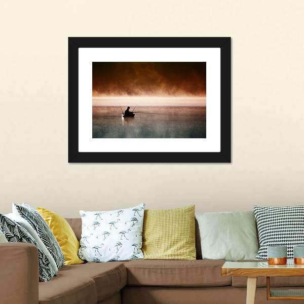 Fisherman Sits In Boat Canvas Wall Art-5 Horizontal-Gallery Wrap-22" x 12"-Tiaracle
