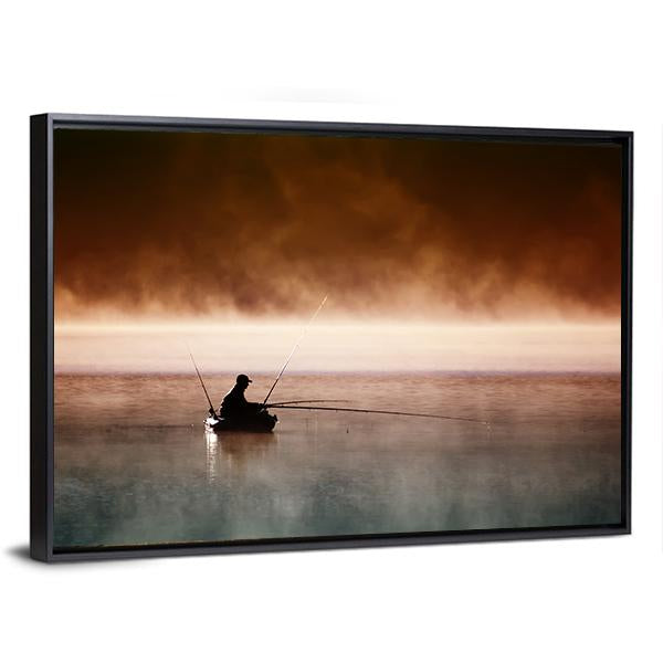 Fisherman Sits In Boat Canvas Wall Art-5 Horizontal-Gallery Wrap-22" x 12"-Tiaracle