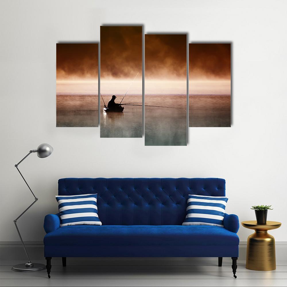 Fisherman Sits In Boat Canvas Wall Art-4 Pop-Gallery Wrap-50" x 32"-Tiaracle