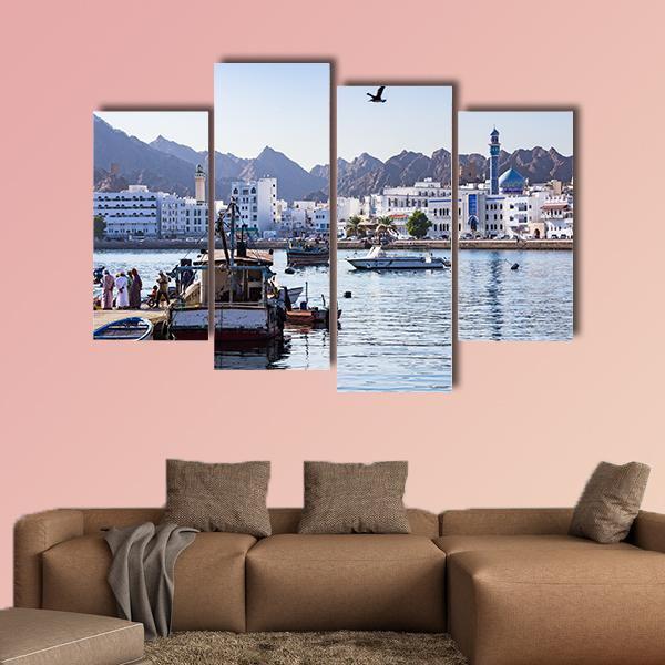Muttrah Fish Docks Canvas Wall Art-4 Pop-Gallery Wrap-50" x 32"-Tiaracle