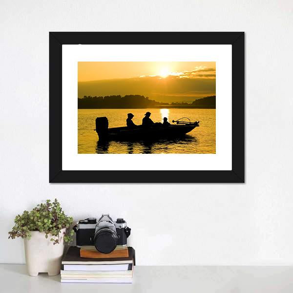 Fishermen Boating Silhouette Canvas Wall Art-1 Piece-Framed Print-20" x 16"-Tiaracle
