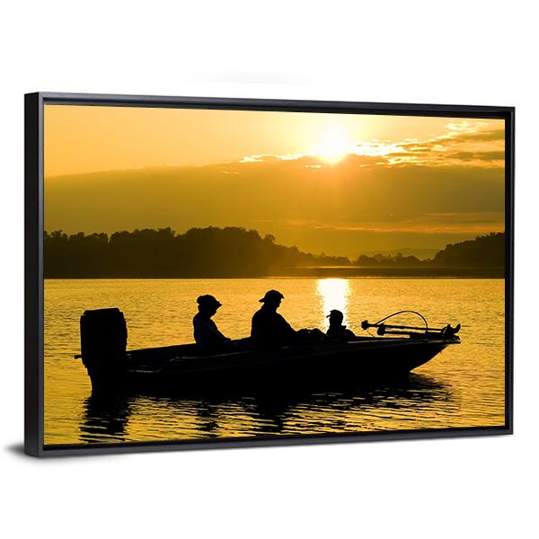 Fishermen Boating Silhouette Canvas Wall Art-3 Horizontal-Gallery Wrap-25" x 16"-Tiaracle