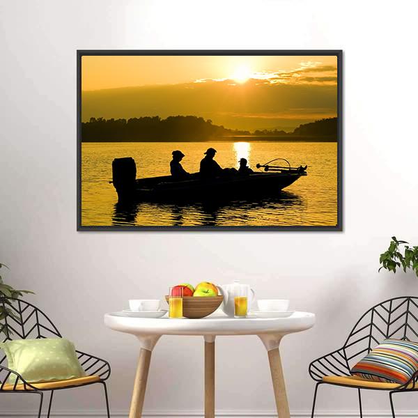 Fishermen Boating Silhouette Canvas Wall Art-5 Horizontal-Gallery Wrap-22" x 12"-Tiaracle