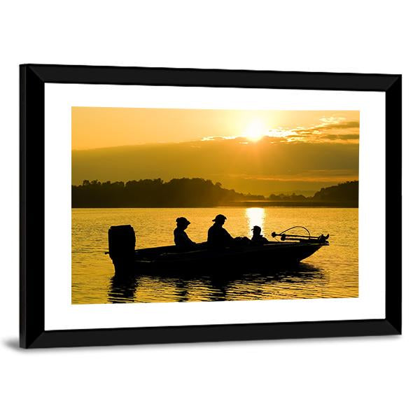Fishermen Boating Silhouette Canvas Wall Art-5 Horizontal-Gallery Wrap-22" x 12"-Tiaracle
