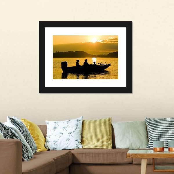 Fishermen Boating Silhouette Canvas Wall Art-5 Horizontal-Gallery Wrap-22" x 12"-Tiaracle