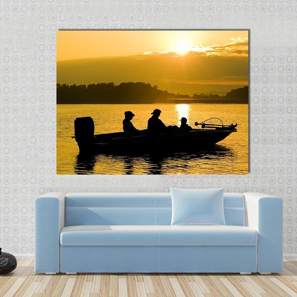 Fishermen Boating Silhouette Canvas Wall Art-1 Piece-Gallery Wrap-48" x 32"-Tiaracle