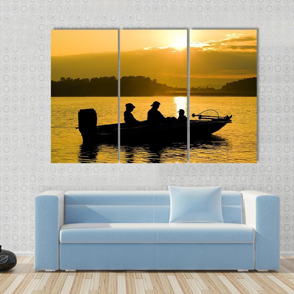 Fishermen Boating Silhouette Canvas Wall Art-3 Horizontal-Gallery Wrap-37" x 24"-Tiaracle